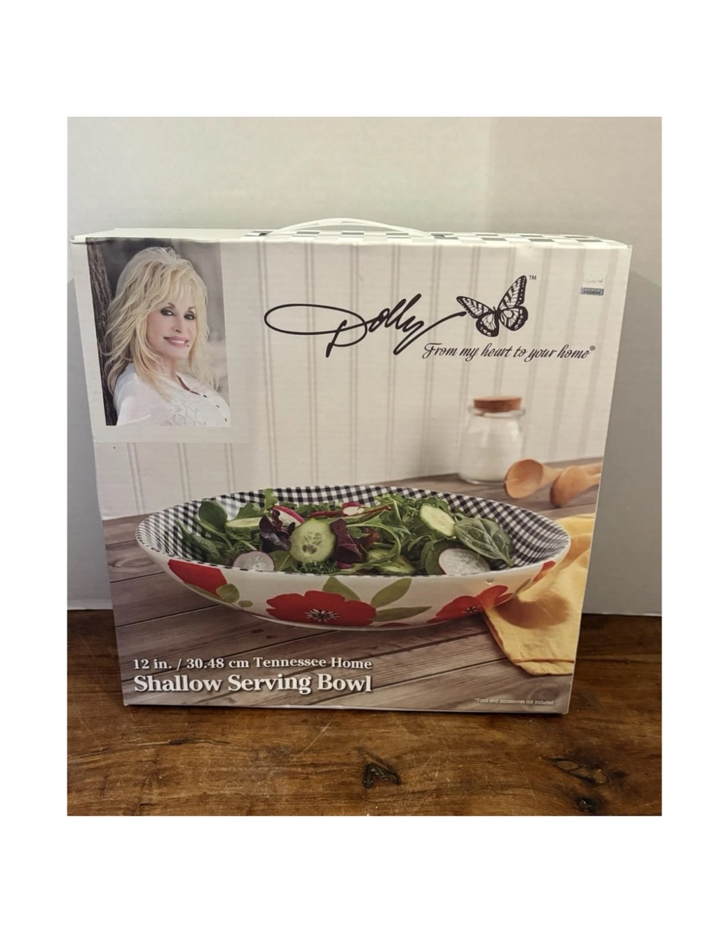 Dolly Parton Tennessee Home 12” Shallow Serving Bowl Red Floral Gingham